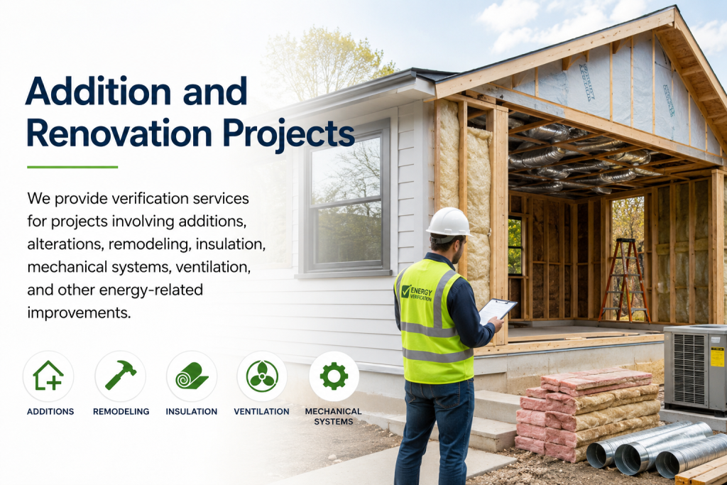 Energy verification technician inspecting a residential addition and renovation project