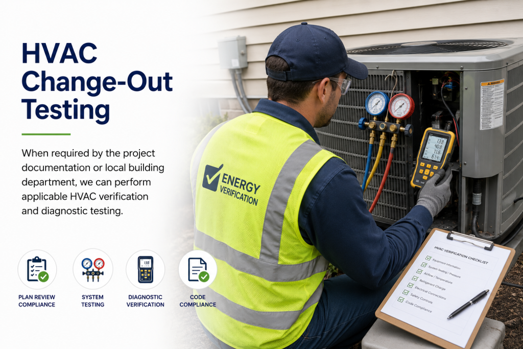 HVAC technician performing verification and diagnostic testing on an outdoor system