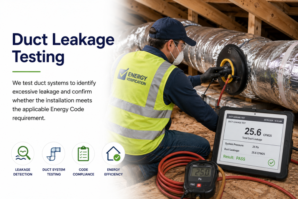 Technician performing duct leakage testing with diagnostic equipment