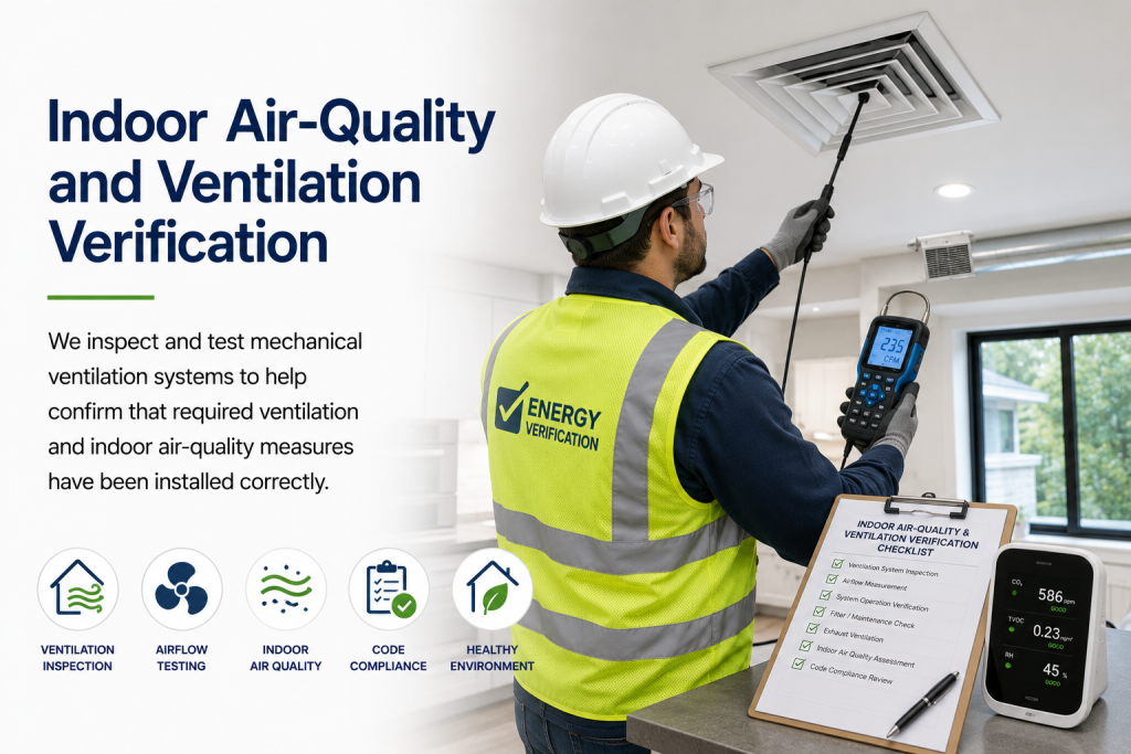 Technician inspecting and testing an indoor ventilation system